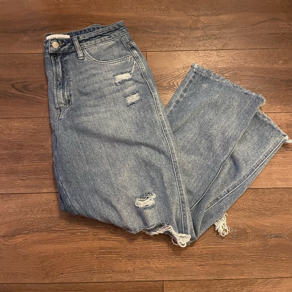 Flying Monkey Light Blue Distressed Ankle Jeans